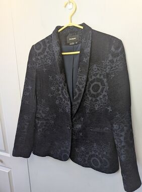 DESIGUAL Women Blazer Navy Blue Size 38 = 6 US (Small) Soft Texture One Button
